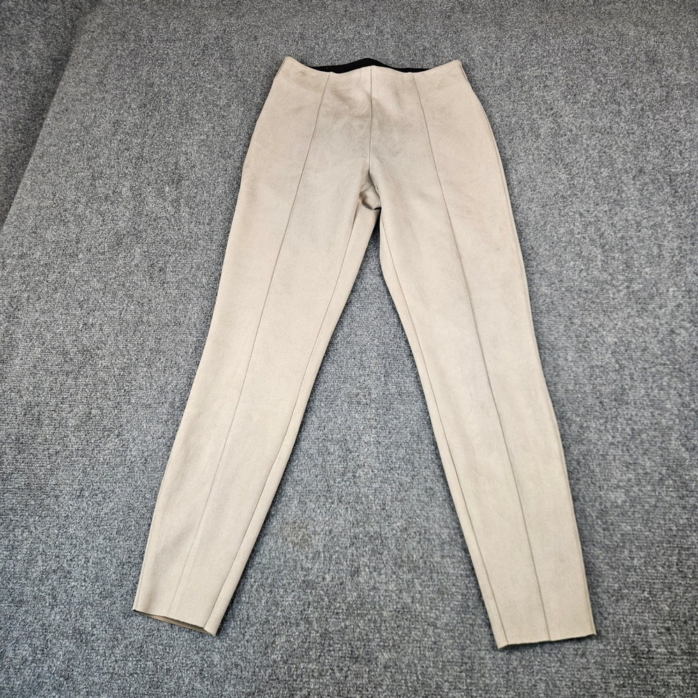 Savvi Womens Faux Suede Pintuck Leggings Taupe High‎ Waist Stretch Pants Small